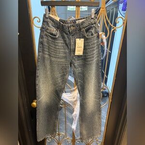 Zara nwt clear embellished mid rise bling diamond crystals size 4 trouser jeans